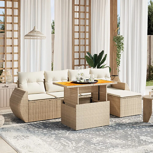 vidaXL Salon de jardin avec coussins 6 pcs beige résine tressée