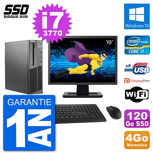 PC Lenovo M92p SFF Ecran 19" Intel i7-3770 RAM 4Go SSD 120Go Windows 10 Wifi · Occasion