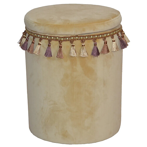 Decoshop26 Tabouret / repose-pieds avec espace de rangement en tissu velours beige TABO05012