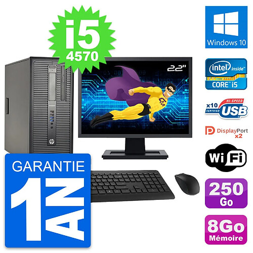 PC Tour HP 600 G1 Ecran 22" Intel i5-4570 RAM 8Go Disque 250Go Windows 10 Wifi · Occasion