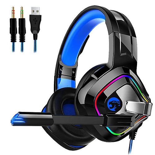 Universal Casque de jeu 3,5 mm pour Nintendo Switch PC portable PS5 (bleu et RGB)