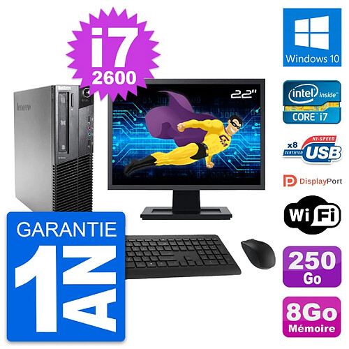 PC Lenovo M81 SFF Ecran 22" Intel i7-2600 RAM 8Go Disque 250Go Windows 10 Wifi · Occasion