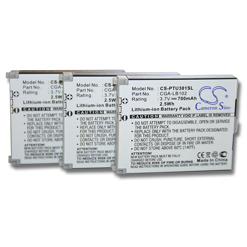 vhbw set de 3 batteries 700mAh pour téléphone fixe sans fil Panasonic KX-TU301, KX-TU301 GME, KX-TU311, KX-TU320 remplace CGA-LB102