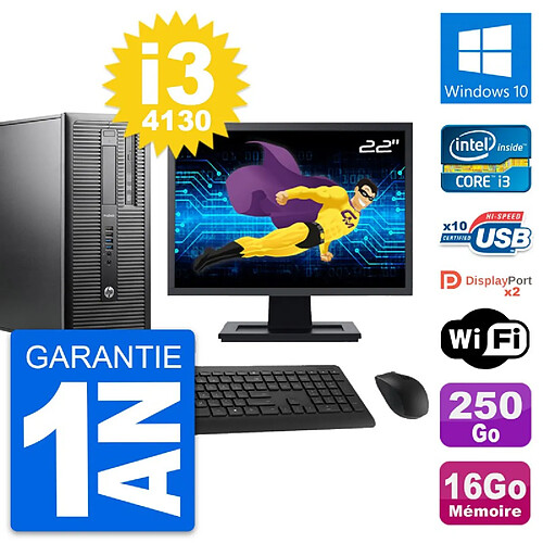 PC Tour HP 600 G1 Ecran 22" Intel i3-4130 RAM 16Go Disque 250Go Windows 10 Wifi · Occasion