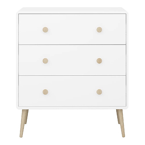 Pegane Commode pour enfant en bois coloris Blanc et naturel - Longueur 81,10 x profondeur 39,60 x hauteur 92,40 cm