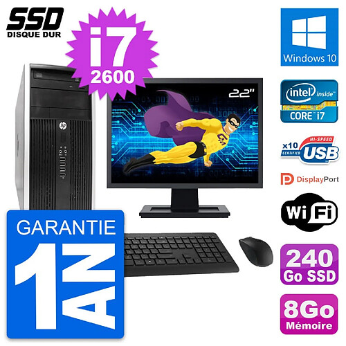 PC Tour HP 6300 CMT Ecran 22" Intel i7-2600 RAM 8Go SSD 240Go Windows 10 Wifi · Occasion