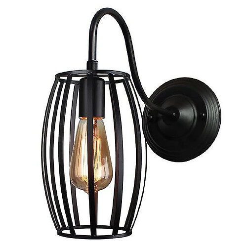 Universal Vin LED Lampe murale Loft Applique industrielle pour fusée décélérée Noir E27 Fer Simple Abat-jour Cage Garde Applique murale pour éclairage intérieur (J)