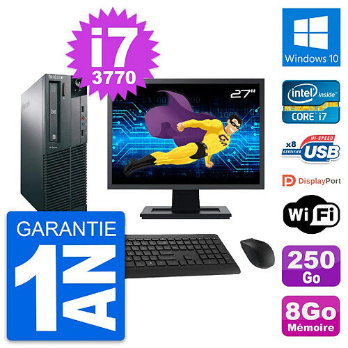 PC Lenovo M82 SFF Ecran 27" Intel i7-3770 RAM 8Go Disque 250Go Windows 10 Wifi · Occasion