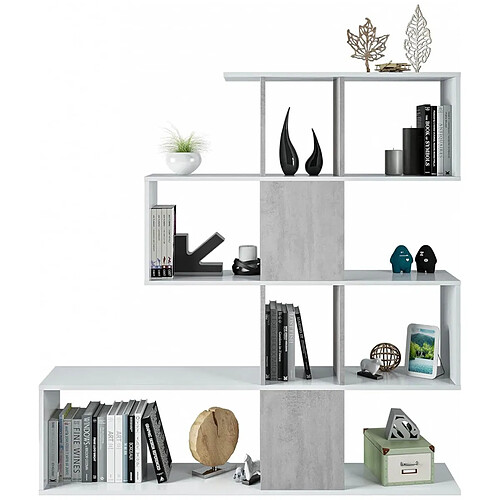 Pegane Etagère polyvalente en panneau de particules mélaminé coloris blanc artik/gris béton - Hauteur 145 x Longueur 145 cm x Profondeur 28 cm