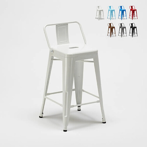 Ahd Amazing Home Design Tabouret Tolix industriel en acier avec dossier métallique bar cuisine Steel Top, Couleur: Blanc