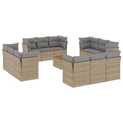 Maison Chic Salon de jardin avec coussins 13 pcs | Ensemble de Table et chaises | Mobilier d'Extérieur beige résine tressée -GKD79516