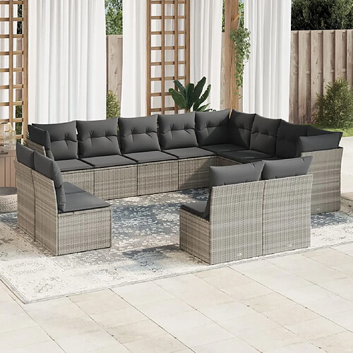 vidaXL Salon de jardin avec coussins 12 pcs gris clair résine tressée