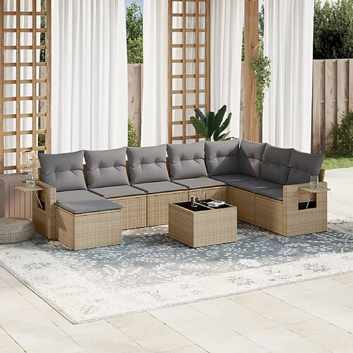 vidaXL Salon de jardin avec coussins 9 pcs beige résine tressée