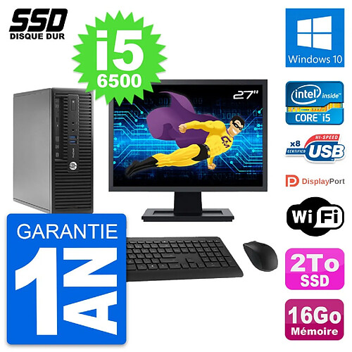 PC HP ProDesk 400 G3 SFF Ecran 27" Core i5-6500 RAM 16Go SSD 2To Windows 10 Wifi · Occasion