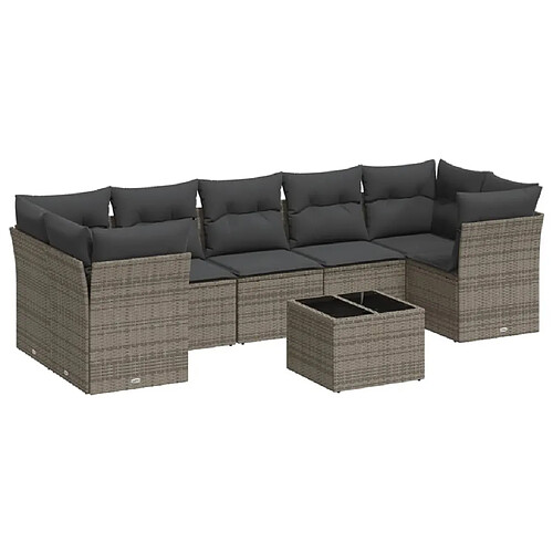 Maison Chic Salon de jardin 8 pcs avec coussins | Ensemble de Table et chaises | Mobilier d'Extérieur gris résine tressée -GKD96288