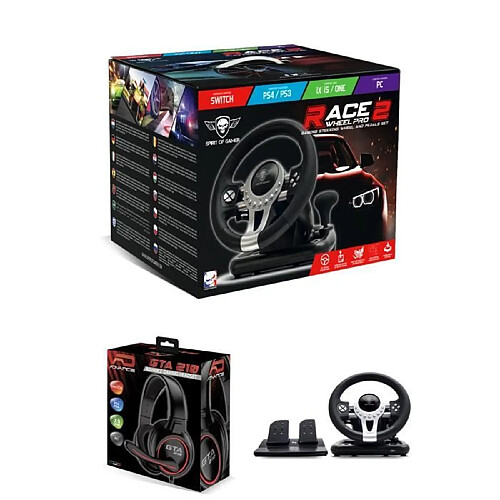 Spirit of Gamer Volant et pédales de jeu Vidéo PRO Race Pro SV450 compatible Xbox Séries X|S PS3 PS4 SWITCH PC SUBSONIC + Casque GAMER GTA210 PRO