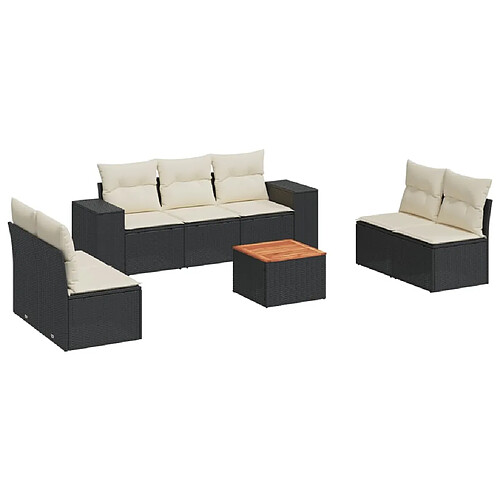 Maison Chic Ensemble Tables et chaises d'extérieur 8 pcs avec coussins,Salon de jardin noir résine tressée -GKD715513