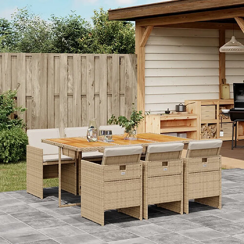 vidaXL Ensemble à manger de jardin et coussins 7 pcs beige poly rotin