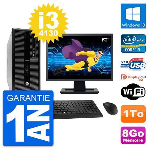 PC Tour HP EliteDesk 800 G1 Ecran 19" i3-4130 RAM 8Go Disque 1To Windows 10 Wifi · Occasion