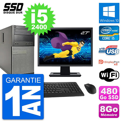 PC Tour Dell OptiPlex 9010 Ecran 27" i5-2400 RAM 8Go SSD 480Go Windows 10 Wifi · Occasion