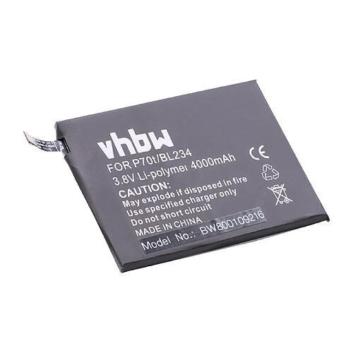 vhbw Li-Polymer Batterie 4000mAh (3.8V) pour téléphone portable, smartphone Lenovo P70t comme BL234.