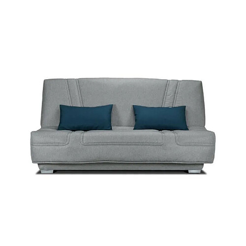 Gruhier COMFORT BULTEX Banquette clic-clac - 3 places - Tissu gris + Coussins deco bleu - L193 x