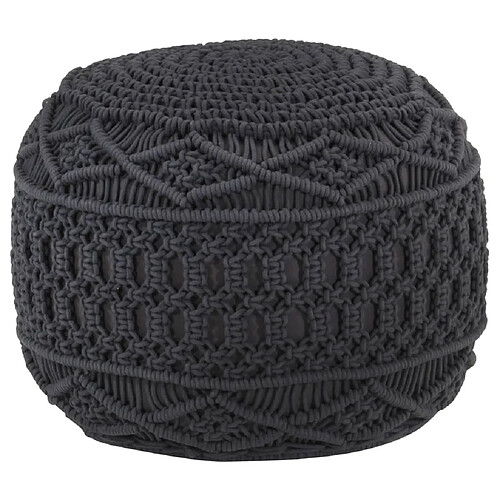 vidaXL Pouf fait à la main en macramé Anthracite 45x30 cm Coton