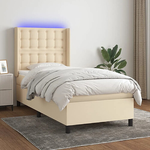 vidaXL Sommier à lattes de lit matelas et LED Crème 100x200 cm Tissu