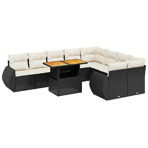 Maison Chic Salon de jardin 10 pcs avec coussins, Ensemble Tables et chaises d'extérieur noir résine tressée -GKD427530