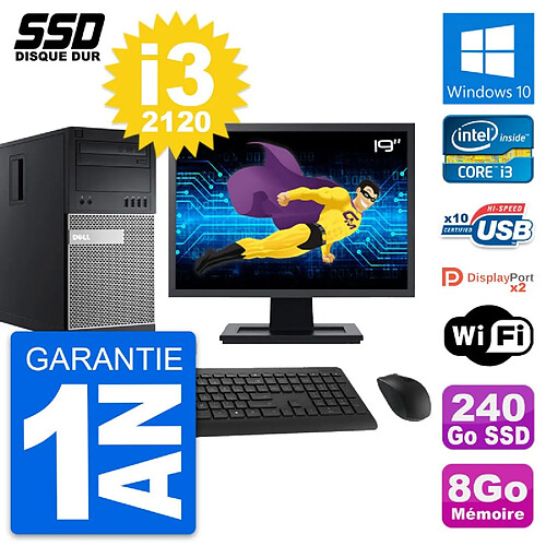 PC Tour Dell OptiPlex 9010 Ecran 19" i3-2120 RAM 8Go SSD 240Go Windows 10 Wifi · Occasion