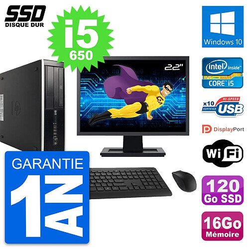 PC HP 8100 SFF Ecran 22" Intel Core i5-650 RAM 16Go SSD 120Go Windows 10 Wifi · Occasion