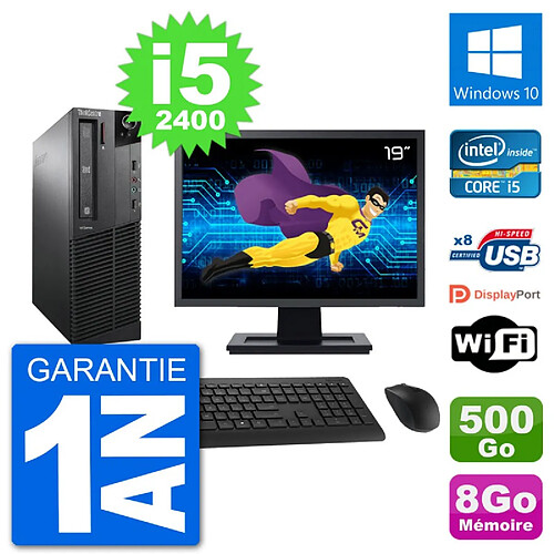 PC Lenovo M91p SFF Ecran 19" Intel i5-2400 RAM 8Go Disque 500Go Windows 10 Wifi · Occasion