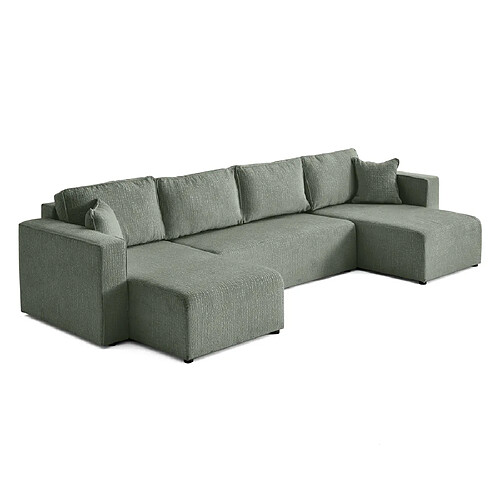 Bestmobilier Topaze - canapé panoramique en U - 7 places - convertible avec coffre - en tissu velours relief