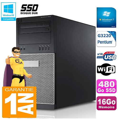 PC Tour DELL 9020 Intel G3220 Ram 16Go Disque 480 Go SSD Graveur DVD Wifi W7 · Occasion