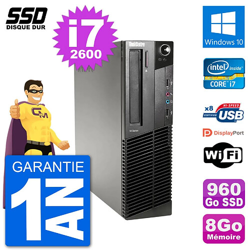 PC Lenovo M91p SFF Intel i7-2600 RAM 8Go SSD 960Go Windows 10 Wifi · Occasion