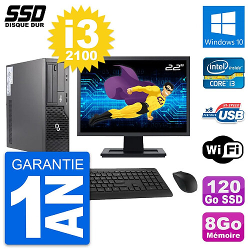 PC Fujitsu E500 E85+ DT Ecran 22" i3-2100 RAM 8Go SSD 120Go Windows 10 Wifi · Occasion