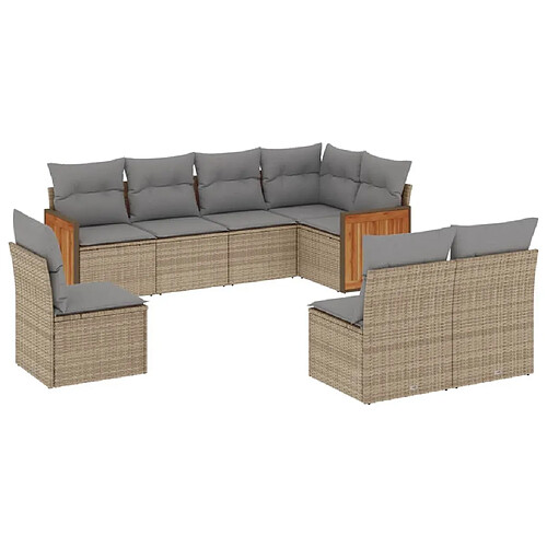 Maison Chic Salon de jardin avec coussins 8 pcs | Ensemble de Table et chaises | Mobilier d'Extérieur beige résine tressée -GKD14980