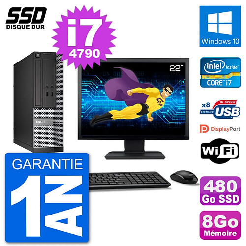 PC Dell Optiplex 3020 SFF Ecran 22" i7-4790 RAM 8Go SSD 480Go Windows 10 Wifi · Occasion