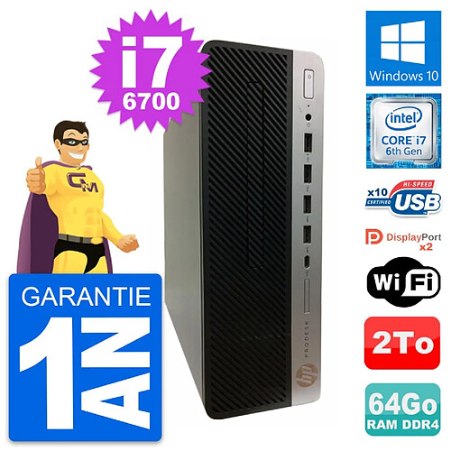 PC HP ProDesk 600 G3 SFF Intel Core i7-6700 RAM 64Go Disque 2To Windows 10 Wifi · Occasion