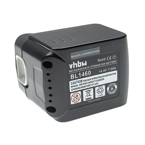 vhbw Batterie compatible avec Makita BDF442RFE, BDF444RFE, BDF444Z, BDF446RFE, BDF446Z outil électrique (7500mAh Li-ion 14,4 V)