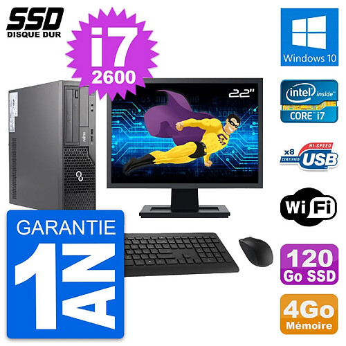 PC Fujitsu E500 E85+ DT Ecran 22" i7-2600 RAM 4Go SSD 120Go Windows 10 Wifi · Occasion