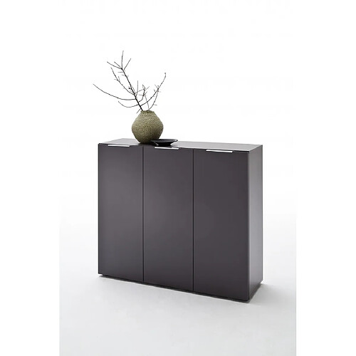 Pegane Commode avec 3 portes coloris anthracite - L120 x H101 x P39 cm