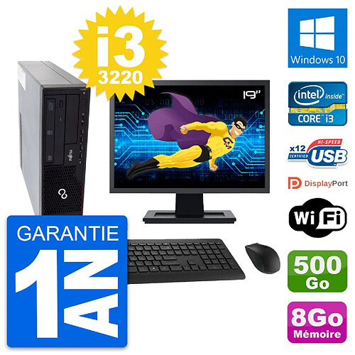 PC Fujitsu E910 DT Ecran 19" Intel i3-3220 RAM 8Go Disque 500Go Windows 10 Wifi · Occasion