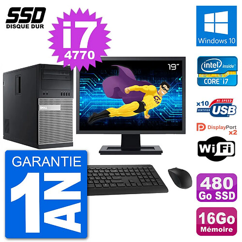 PC Tour Dell 9020 Ecran 19" Intel i7-4770 RAM 16Go SSD 480Go Windows 10 Wifi · Occasion