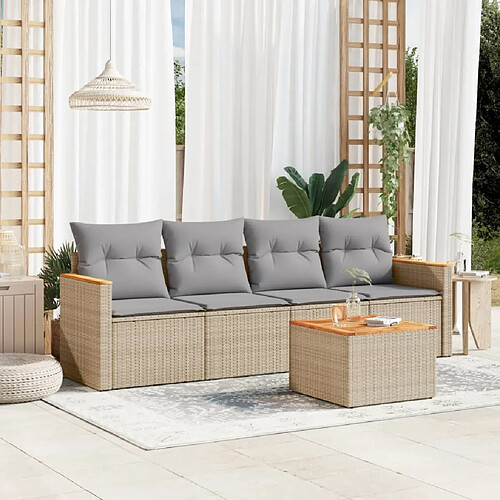 vidaXL Salon de jardin avec coussins 5 pcs beige résine tressée