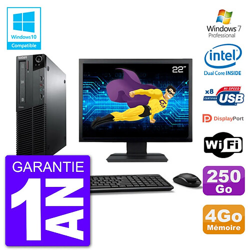 PC Lenovo M82 SFF Ecran 22" G640 RAM 4Go Disque 250Go Graveur DVD Wifi W7 · Occasion