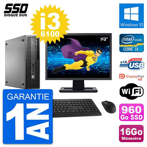 PC HP EliteDesk 800 G2 SFF Ecran 19" i3-6100 RAM 16Go SSD 960Go Windows 10 Wifi · Occasion