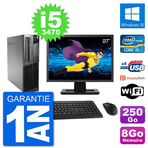 PC Lenovo M92p SFF Ecran 27" Intel i5-3470 RAM 8Go Disque 250Go Windows 10 Wifi · Occasion