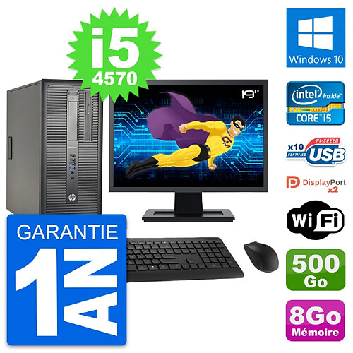 PC Tour HP 600 G1 Ecran 19" Intel i5-4570 RAM 8Go Disque 500Go Windows 10 Wifi · Occasion