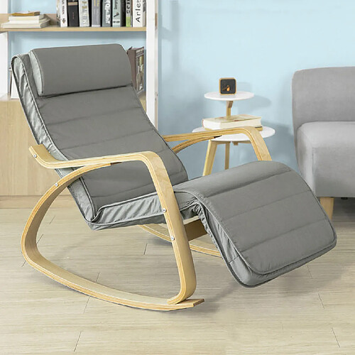 SoBuy FST16-DG Fauteuil à Bascule avec Repose-Pied Rocking Chair Fauteuil Relax